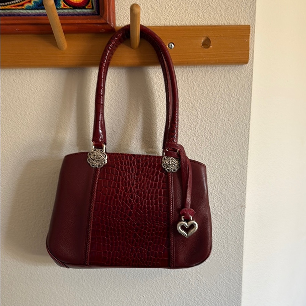 Women's Burgundy Croc-Accent Brighton Bag with Heart Charm